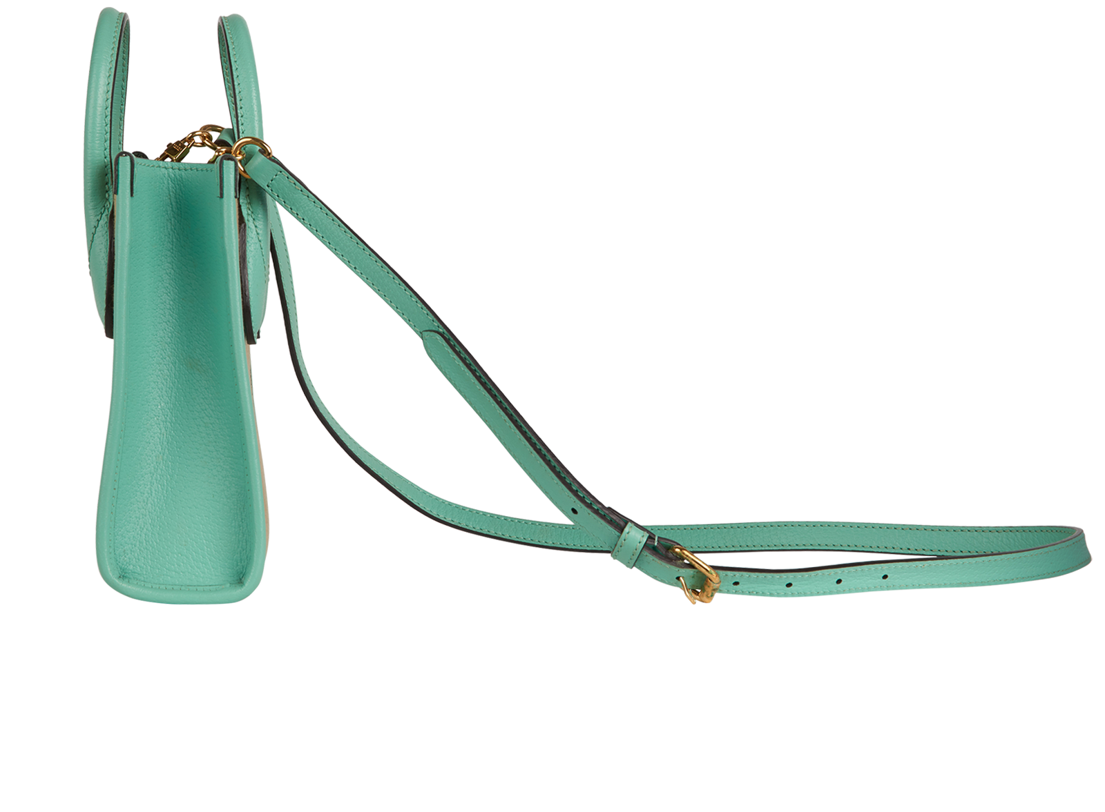 Mini Top Handle, &pound;510, Handbags, Cream/Green, Canvas/Leather, Bottom view